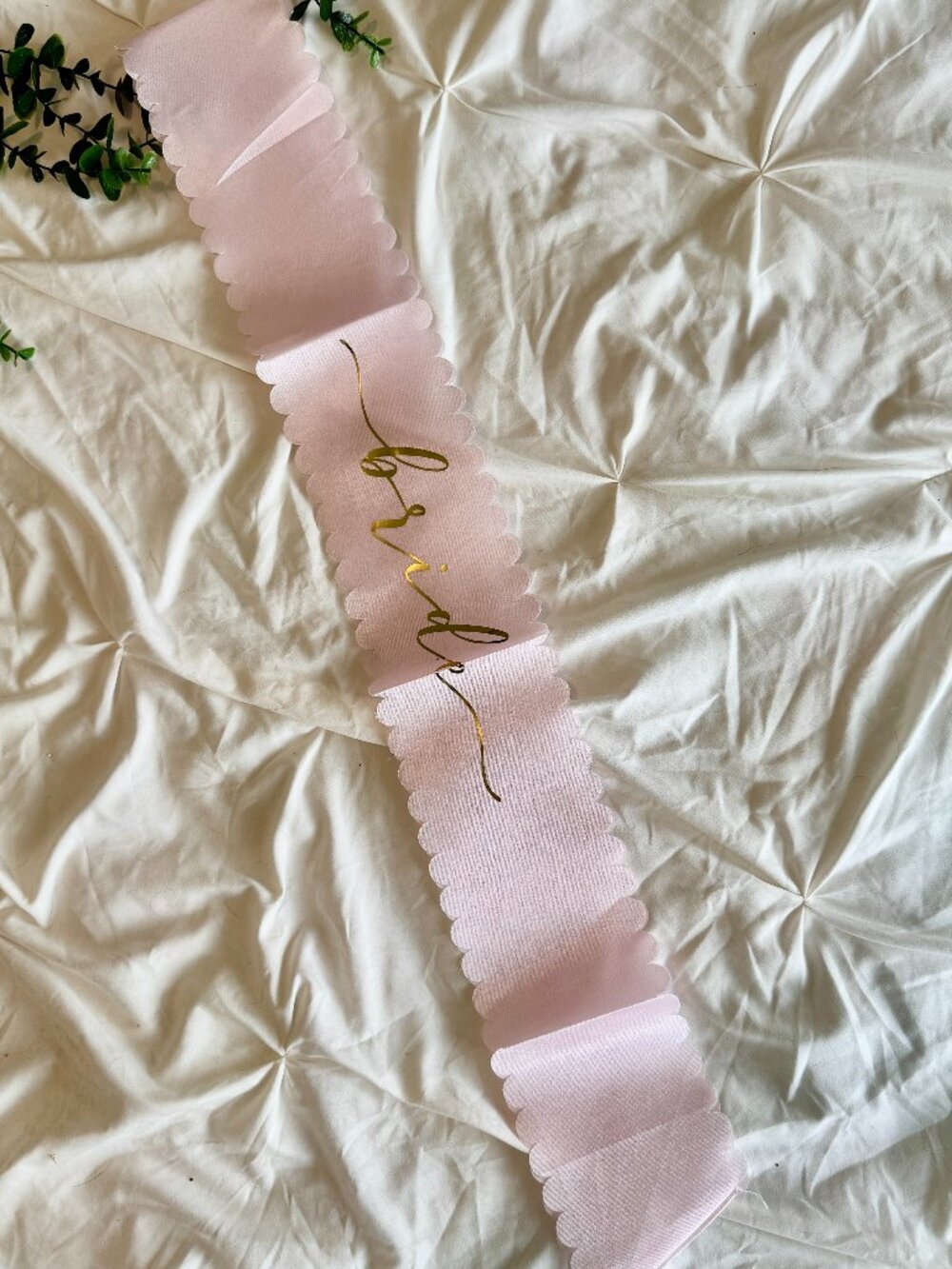 NWT Light Pink Scalloped "Bride" Sash – Gold Script Lettering